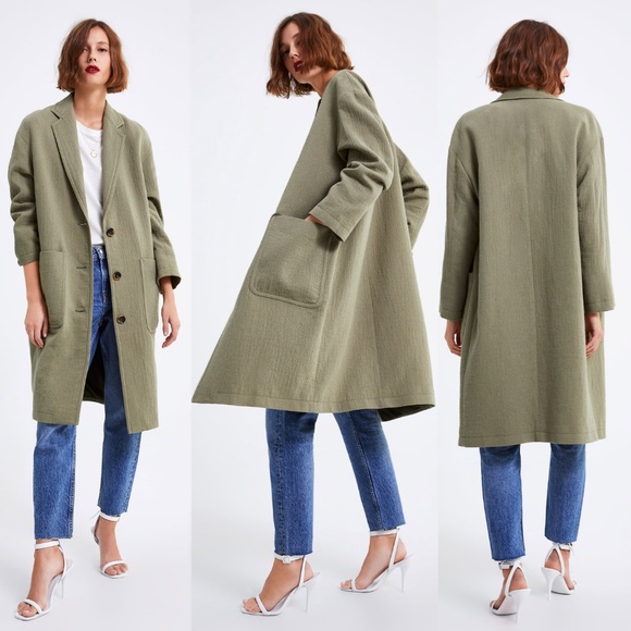 zara green long coat